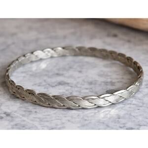 Vintage Braided Sterling Silver Bangle Bracelet Rope Twist Textured Stackable